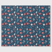 patroon van sterren, cadeaus, Snoepjes op blauw Cadeaupapier (Vlak)