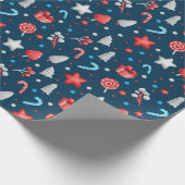 patroon van sterren, cadeaus, Snoepjes op blauw Cadeaupapier (Hoek)