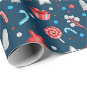 patroon van sterren, cadeaus, Snoepjes op blauw Cadeaupapier (Rol Hoek)