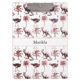 Patroon van struisvogels en kangoeroes en palmbome klembord