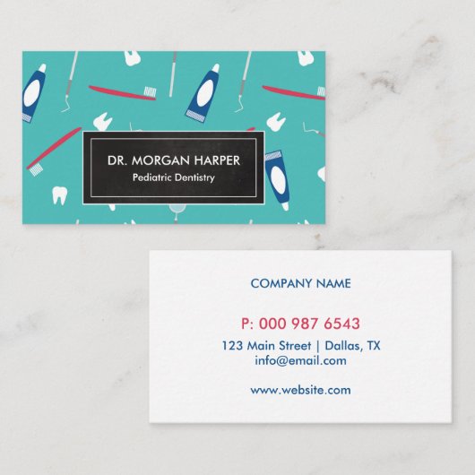 Patroon van tandartsgereedschap | pediatrische tan visitekaartje (Voorkant / Achterkant)