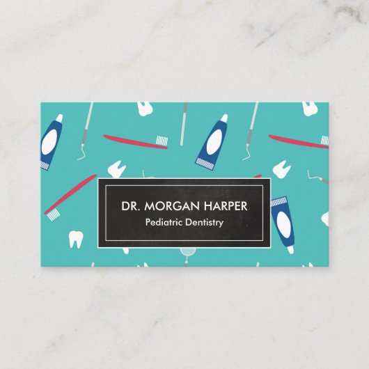 Patroon van tandartsgereedschap | pediatrische tan visitekaartje (Voorkant)