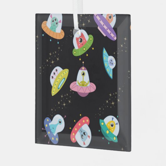 PATROON VAN UFO-SCHEPEN GLAS ORNAMENT (Voorkant links)