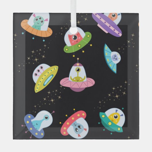 PATROON VAN UFO-SCHEPEN GLAS ORNAMENT (Voorkant)