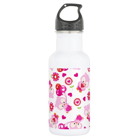 Patroon van uilen, Moppige uilen, Roze uilen, Hart Waterfles (Voorkant)