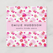 Patroon van uilen, roze uilen, dierenwinkel, vogel vierkante visitekaartje (Voorkant)