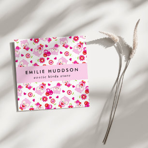 Patroon van uilen, roze uilen, dierenwinkel, vogel vierkante visitekaartje