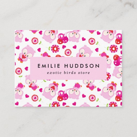 Patroon van uilen, roze uilen, dierenwinkel, vogel visitekaartje (Voorkant)