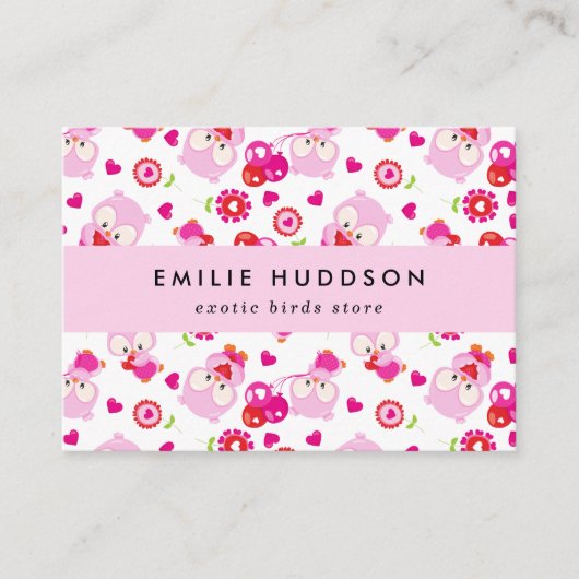 Patroon van uilen, roze uilen, dierenwinkel, vogel visitekaartje (Voorkant)