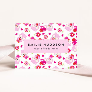 Patroon van uilen, roze uilen, dierenwinkel, vogel visitekaartje
