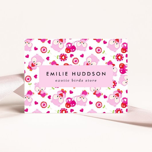 Patroon van uilen, roze uilen, dierenwinkel, vogel visitekaartje