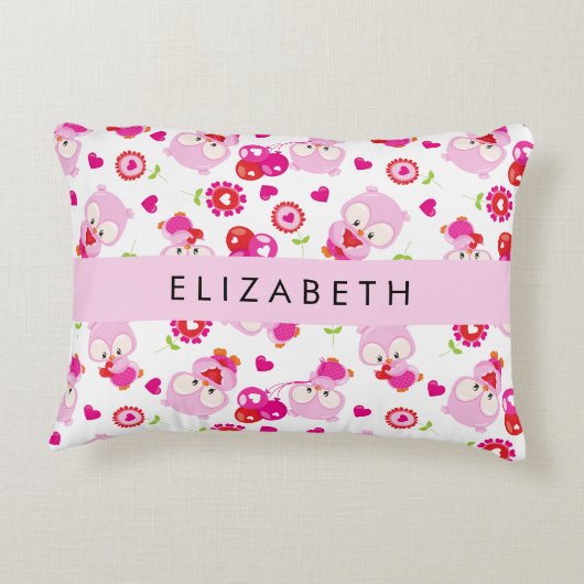 Patroon van uilen, schattige uilen, roze uilen, Jo Accent Kussen (Achterkant)