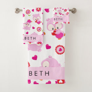 Patroon van uilen, schattige uilen, roze uilen, Jo Bad Handdoek