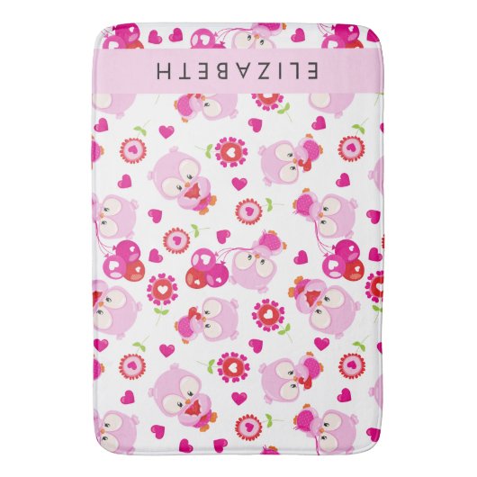 Patroon van uilen, schattige uilen, roze uilen, Jo Badmat (Voorkant Verticaal)