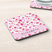 Patroon van uilen, schattige uilen, roze uilen, Jo Bier Onderzetter (Linkerzijde)