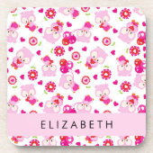 Patroon van uilen, schattige uilen, roze uilen, Jo Bier Onderzetter (Voorkant)