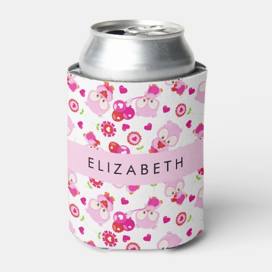 Patroon van uilen, schattige uilen, roze uilen, Jo Blikjeskoeler (Blikje Voorkant)