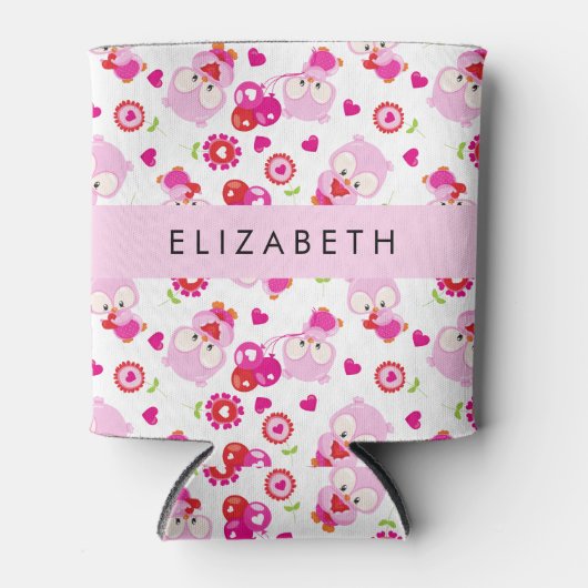 Patroon van uilen, schattige uilen, roze uilen, Jo Blikjeskoeler (Voorkant)