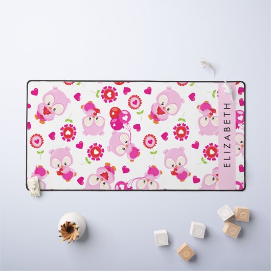 Patroon van uilen, schattige uilen, roze uilen, Jo Bureaumat (Kindertafel)