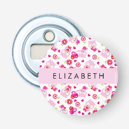 Patroon van uilen, schattige uilen, roze uilen, Jo Button Flesopener