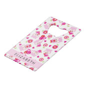 Patroon van uilen, schattige uilen, roze uilen, Jo Creditkaart Flessenopener (Voorkant Gekanteld)