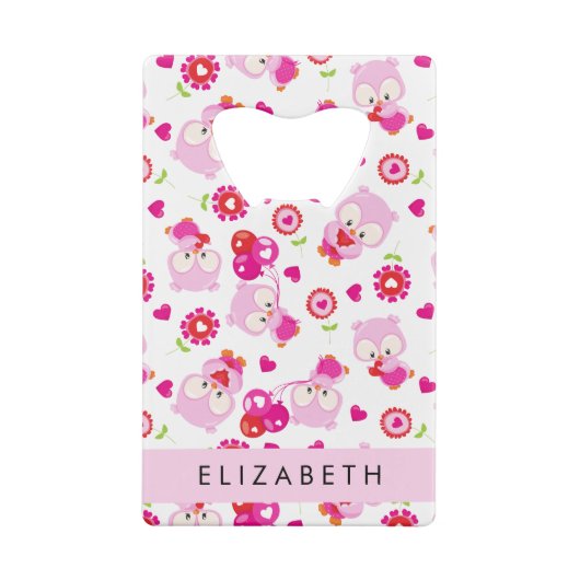Patroon van uilen, schattige uilen, roze uilen, Jo Creditkaart Flessenopener (Achterkant)