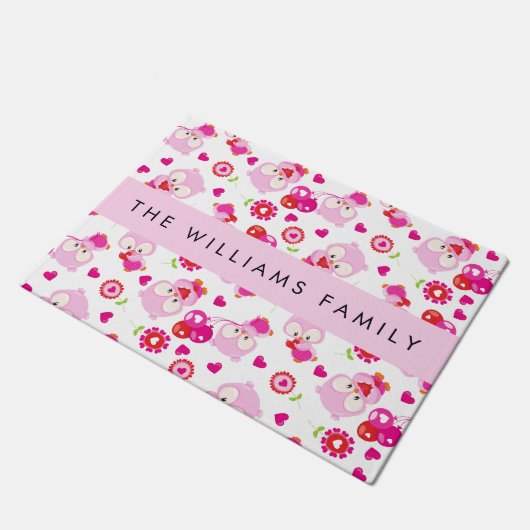 Patroon van uilen, schattige uilen, roze uilen, Jo Deurmat (Schuin)