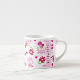 Patroon van uilen, schattige uilen, roze uilen, Jo Espresso Kop