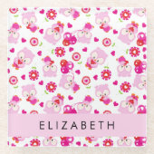 Patroon van uilen, schattige uilen, roze uilen, Jo Glazen Onderzetter (Voorkant)