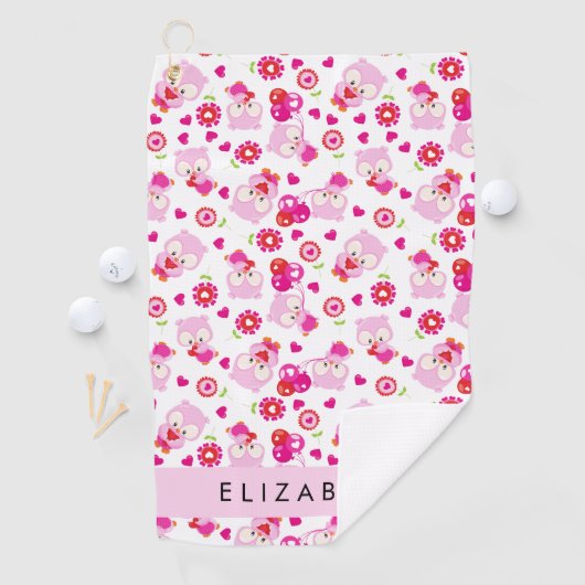 Patroon van uilen, schattige uilen, roze uilen, Jo Golfhanddoek (Insitu)