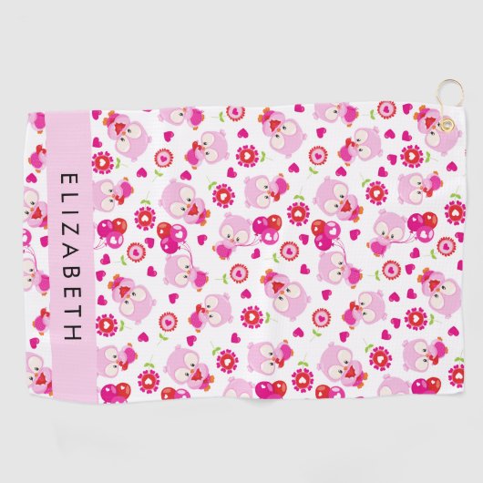 Patroon van uilen, schattige uilen, roze uilen, Jo Golfhanddoek (Horizontaal)