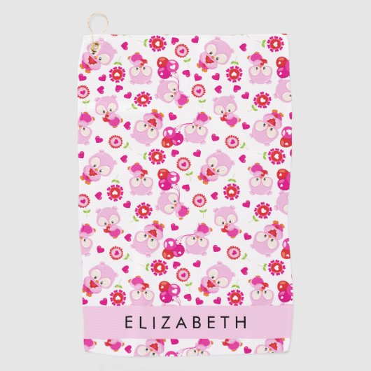 Patroon van uilen, schattige uilen, roze uilen, Jo Golfhanddoek (Voorkant)