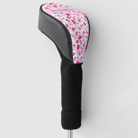 Patroon van uilen, schattige uilen, roze uilen, Jo Golfheadcover (Schuin)