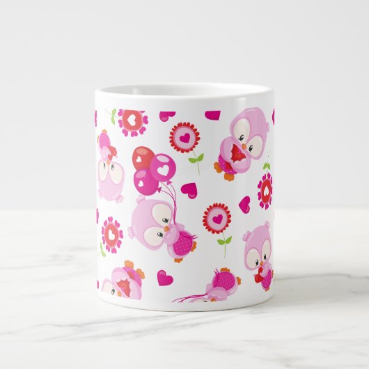 Patroon van uilen, schattige uilen, roze uilen, Jo Grote Koffiekop (Voorkant)