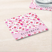 Patroon van uilen, schattige uilen, roze uilen, Jo Kartonnen Onderzetters (Schuin)