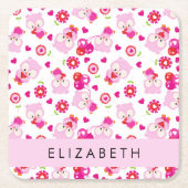 Patroon van uilen, schattige uilen, roze uilen, Jo Kartonnen Onderzetters (Voorkant)