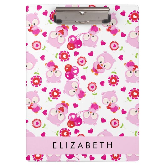 Patroon van uilen, schattige uilen, roze uilen, Jo Klembord (Voorkant)