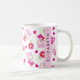 Patroon van uilen, schattige uilen, roze uilen, Jo Koffiemok