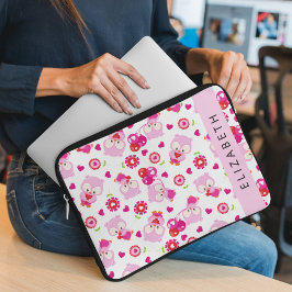 Patroon van uilen, schattige uilen, roze uilen, Jo Laptop Sleeve