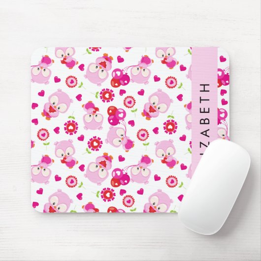 Patroon van uilen, schattige uilen, roze uilen, Jo Muismat (Met muis)