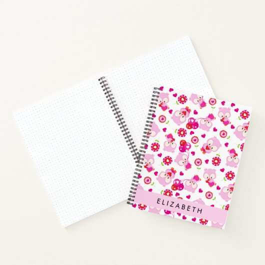 Patroon van uilen, schattige uilen, roze uilen, Jo Notitieboek (Binnen)