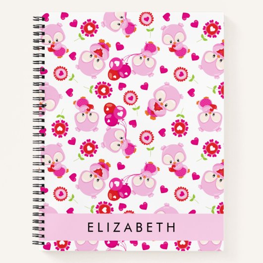 Patroon van uilen, schattige uilen, roze uilen, Jo Notitieboek (Voorkant)