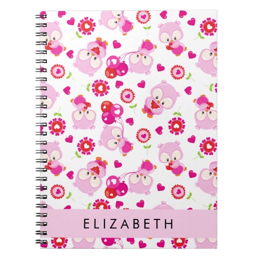 Patroon van uilen, schattige uilen, roze uilen, Jo Notitieboek (Voorkant)