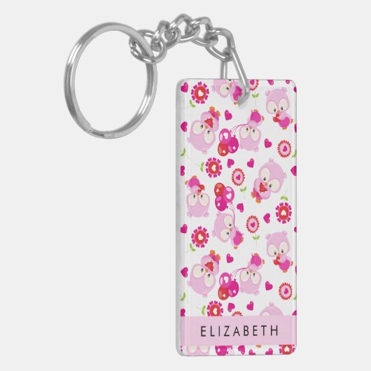 Patroon van uilen, schattige uilen, roze uilen, Jo Sleutelhanger (Voorkant Links)