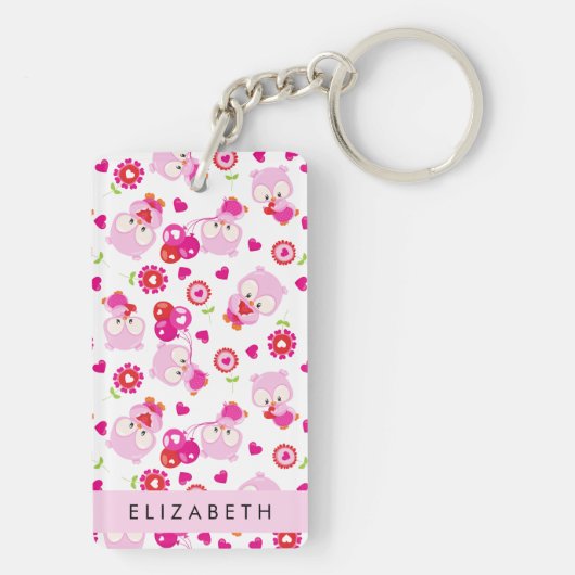 Patroon van uilen, schattige uilen, roze uilen, Jo Sleutelhanger (achterkant)