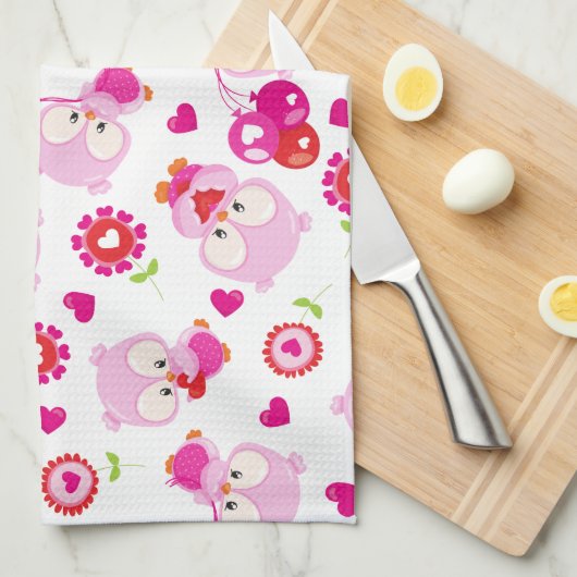 Patroon van uilen, schattige uilen, roze uilen, Jo Theedoek (Quarter Fold)