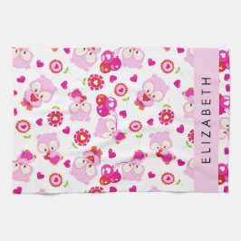 Patroon van uilen, schattige uilen, roze uilen, Jo Theedoek