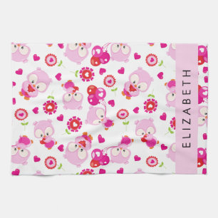 Patroon van uilen, schattige uilen, roze uilen, Jo Theedoek