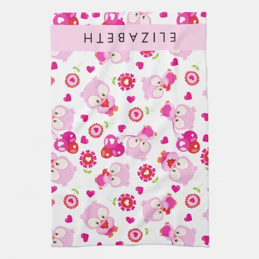 Patroon van uilen, schattige uilen, roze uilen, Jo Theedoek (Verticaal)