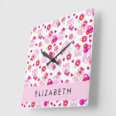 Patroon van uilen, schattige uilen, roze uilen, Jo Vierkante Klok (Hoek)